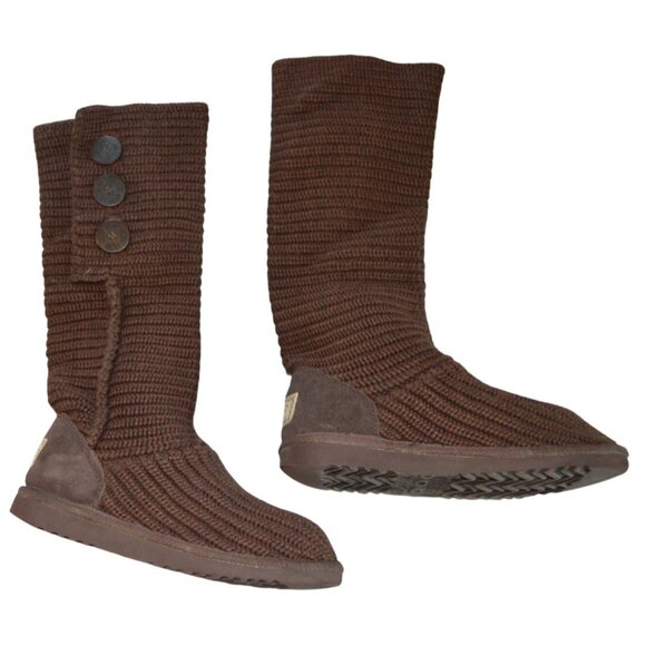 Vintage y2k UGG Australia Classic Cardy Brown Sock Boots Knit Logo US 6 Boho - Picture 2 of 9